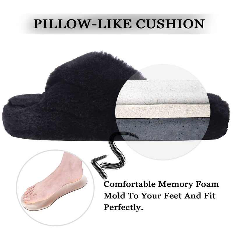 DL Soft Plush Fleece Bedroom Slippers - Women's Non-Slip House Slippers, Comfy Fuzzy Open Toe Design - Pink, Gray, Black, White - Image 4